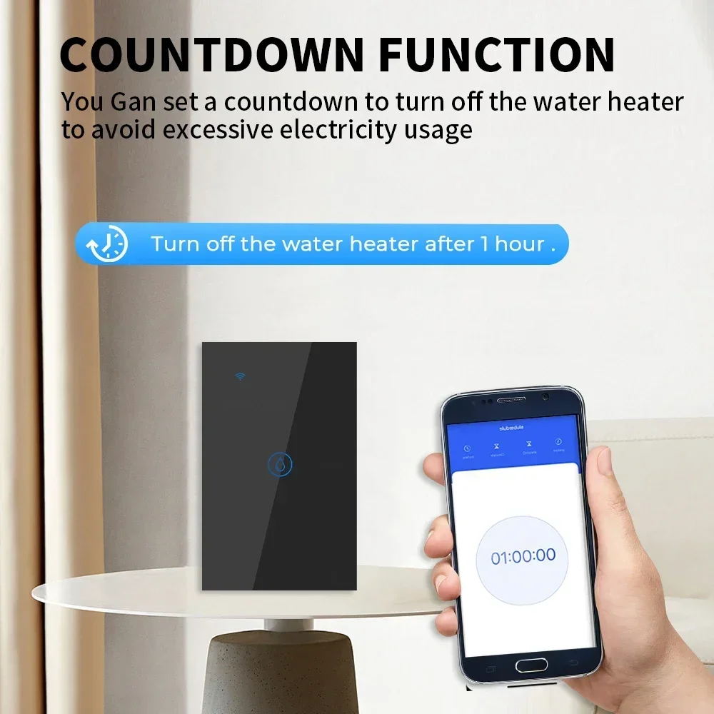 TNCE Tuya Wifi Smart Boiler Switch 40A EU Standard Smart Water Heater Glass Touch Switch 40A Work With Alexa Google Home