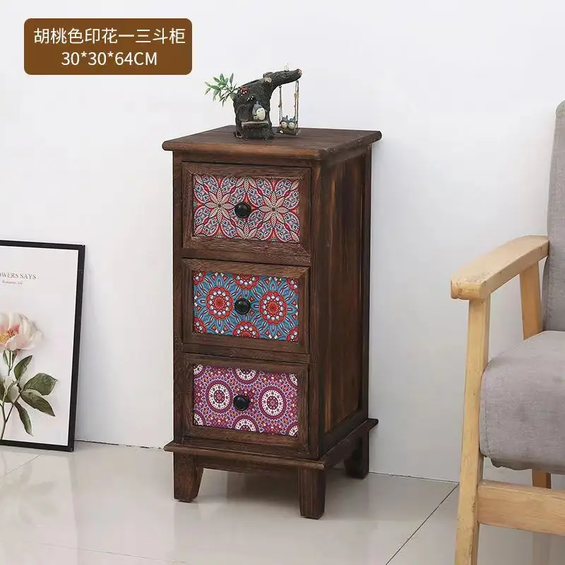 Thickened all solid wood bedside table, mini retro chest cabinet, narrow crevice cabinet, simple drawer storage cabinet, corner