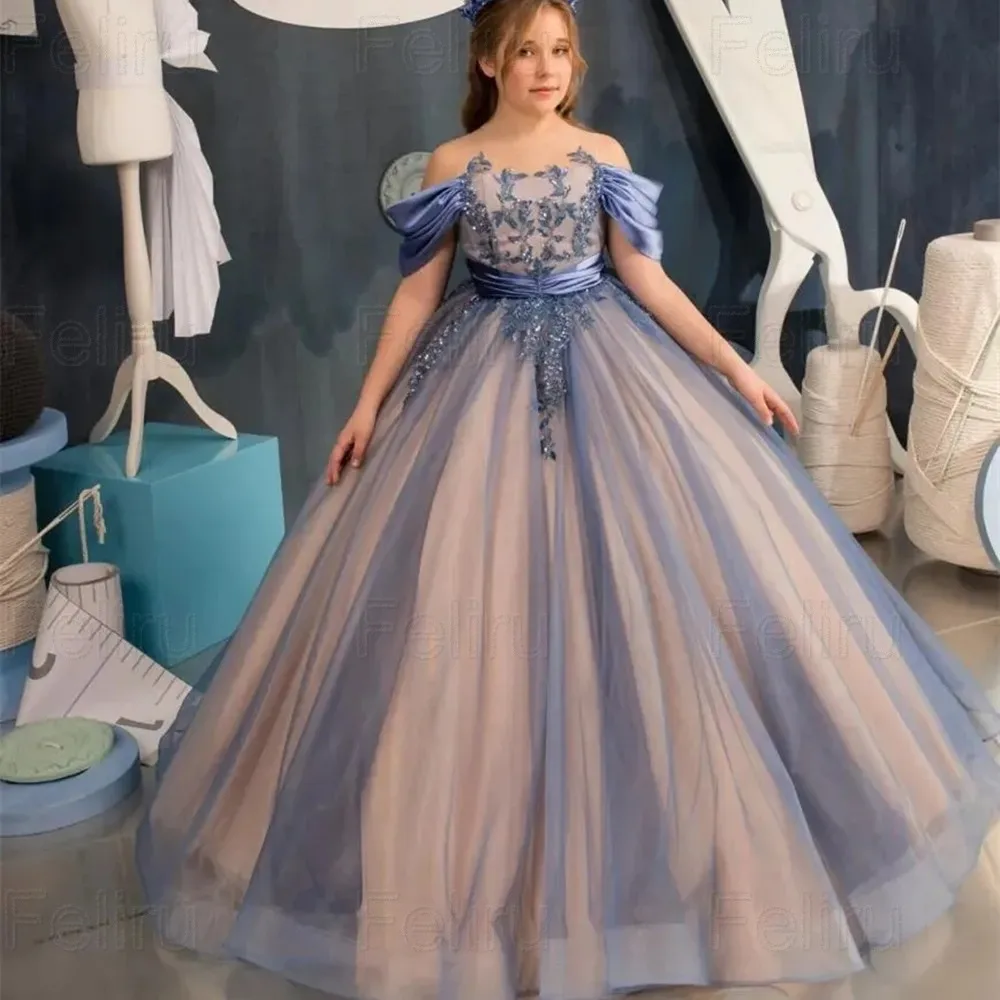 

Flower Girls Dresses Ruffles Ball Gown Bead Kids Formal Gown Off Shoulder Princess Child Special Occasion Dress