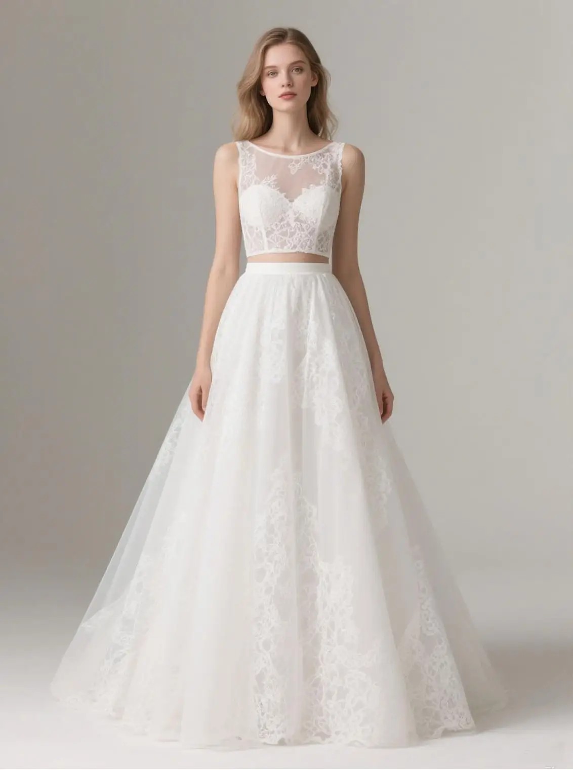 

Romantic Sexy Two Piece Beach Wedding Dress Floor Length Scoop Neck Tulle Sleeveless Appliques Bridal Gown 2025 Free Customized