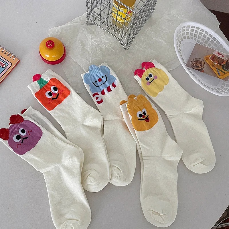 Dreamlikelin 1 Pair/5 Pairs Autumn Winter Three-dimensional Cute Cartoon Colorful Snowman Print Women Socks Middle Tube Socks