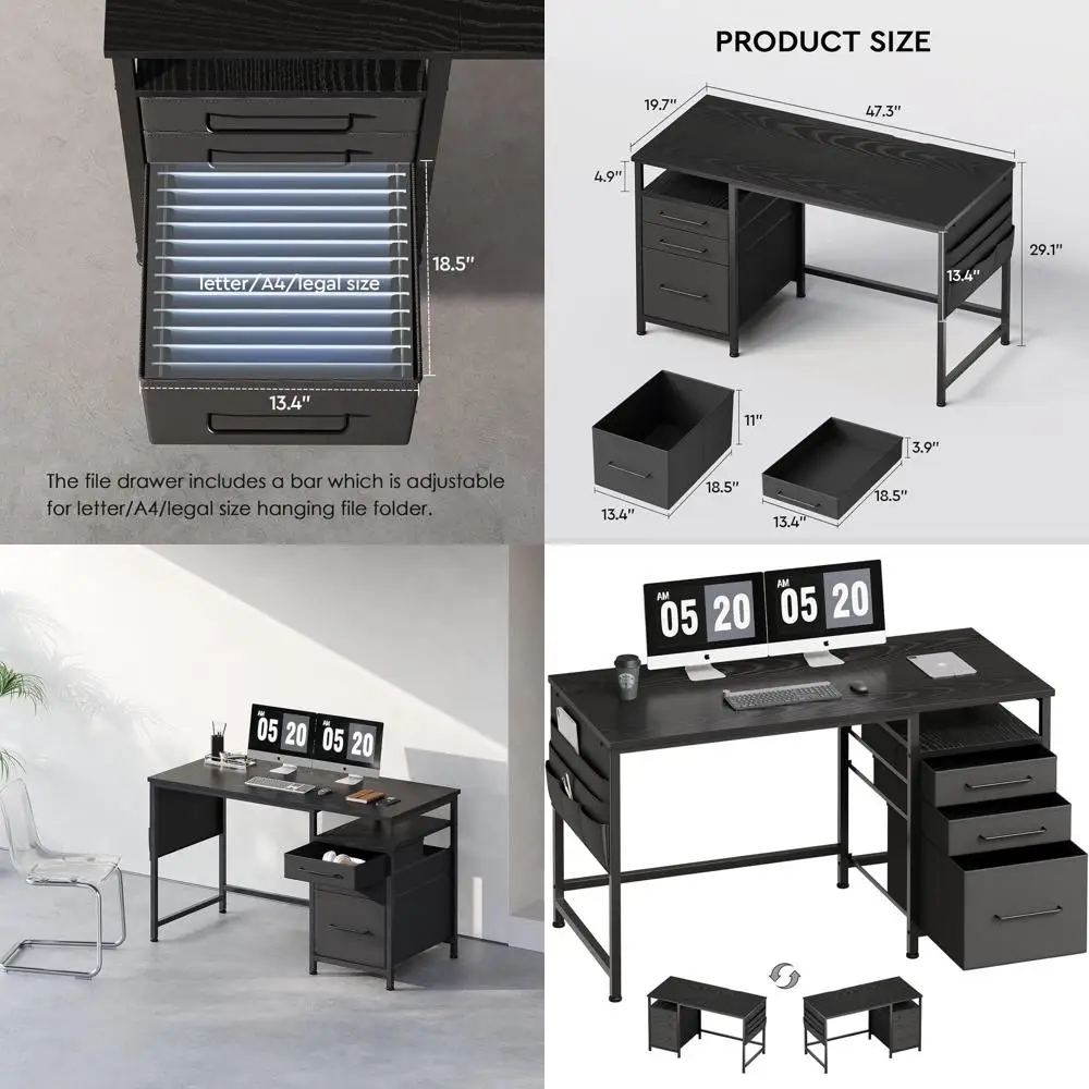 

Компактный письменный стол 47 с полками для хранения, металлическим каркасом, черный офисный письменный стол