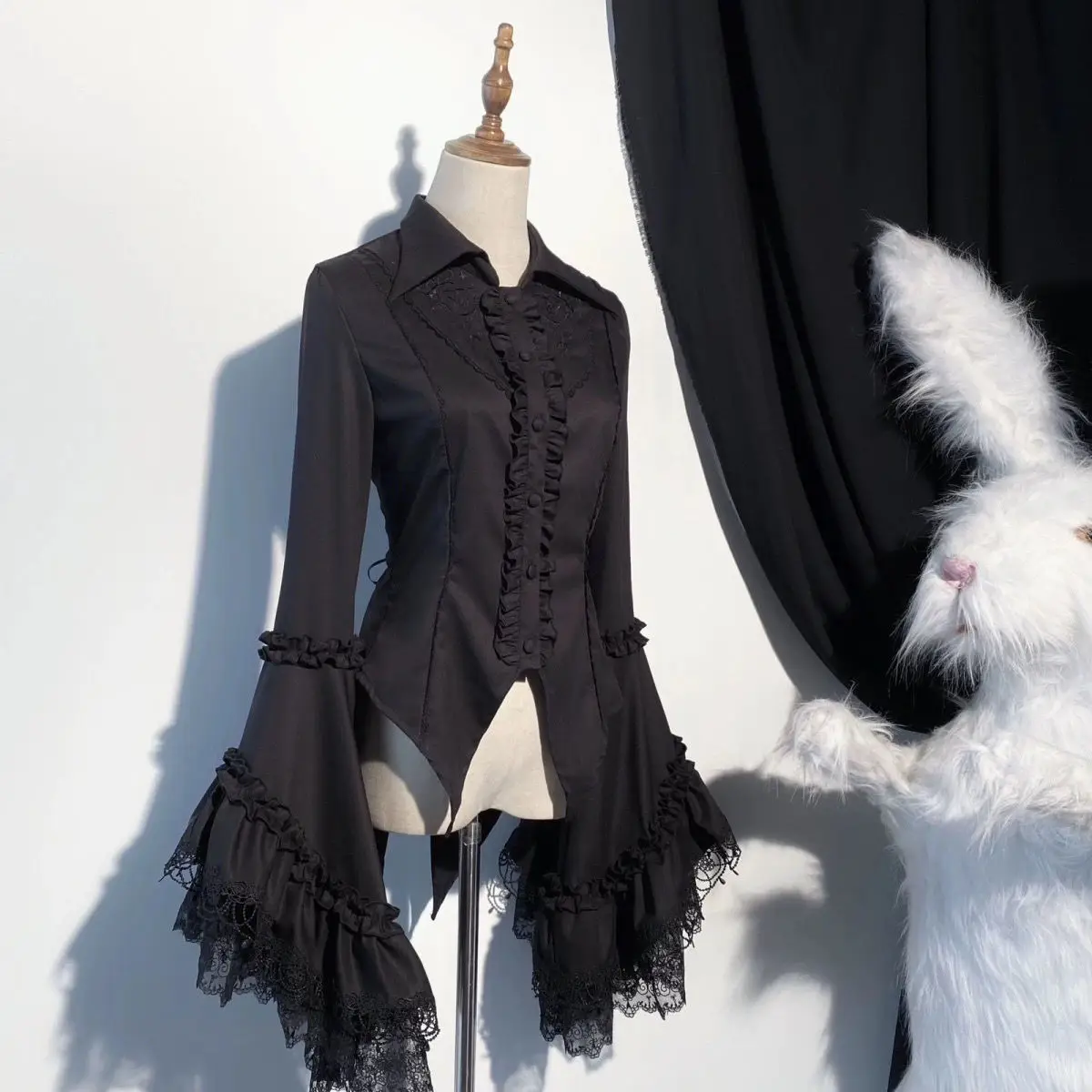 قميص SOIOMES Lolita Gothic Girlfire بأكمام طويلة من الدانتيل على الطراز الياباني الكلاسيكي #4
