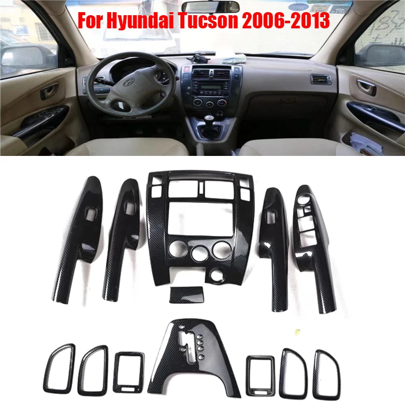 For Hyundai Tucson 2006-2013 ABS Carbon Fiber AT MT Car Gear Panel  Window Lifter Vent center conlose panle Frame Accessories