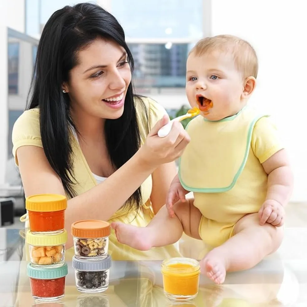 6pcs Multipurpose Glass Baby Food Jar with Scale with Lid Dipping Sauce Cup Reusable Sealed Salad Dressing Container Spice