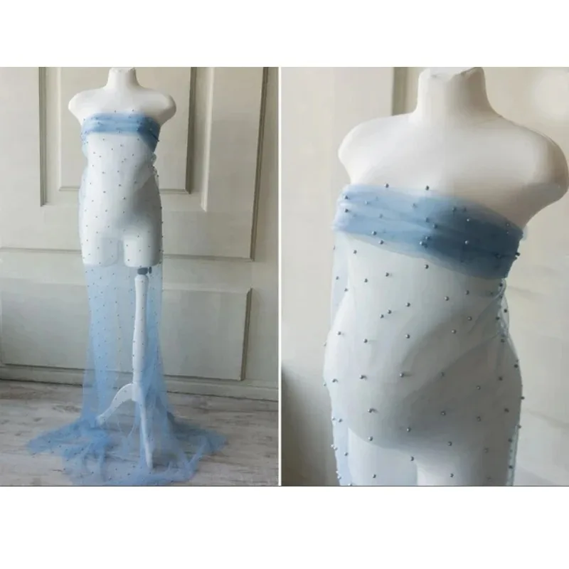 진주 장식 튤 임산부 사진 촬영 베일, 시어 베이비 샤워 백드롭 및 토싱 스카프, 임신 사진 촬영 드레스 베베