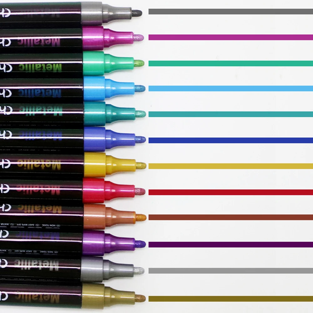 12 Colored Removable Metallic Liquid Chalk Marker Pen Set for Blackboard LED Board Glass Ceramics