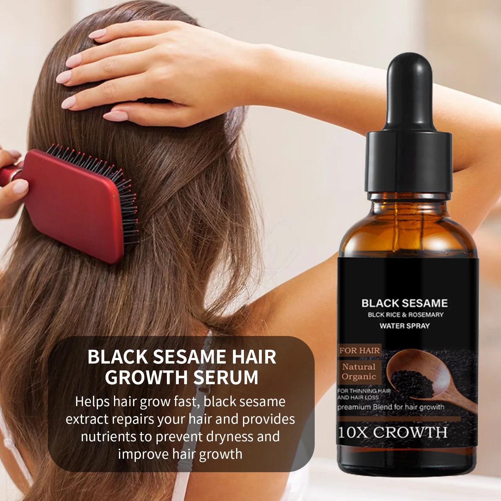 Biologisch zwarte sesam haargroeiserum voor dikker haar, vermindert haaruitval, versterkt wortels (30 ml)