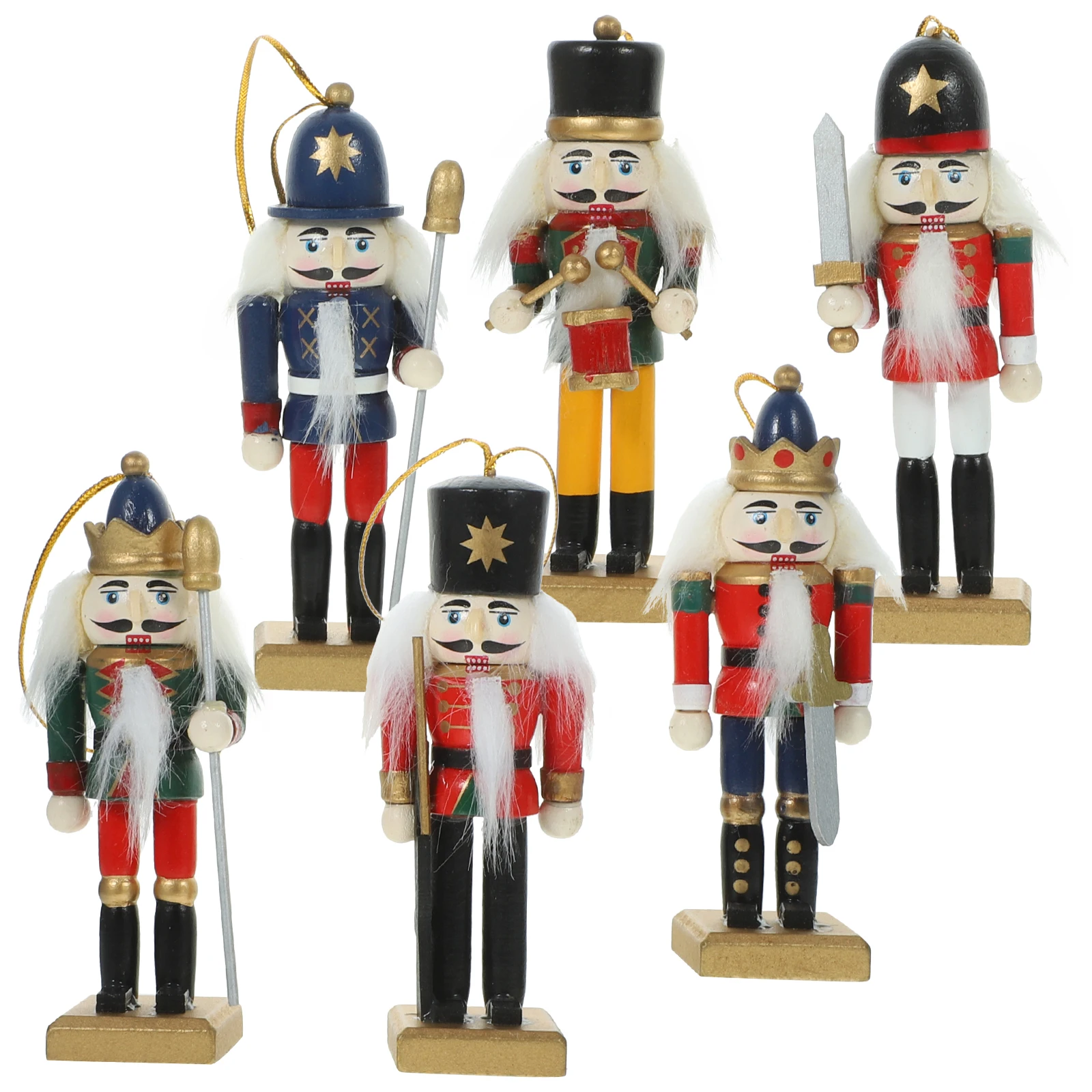 

6pcs Nutcracker Hanging Charm Christmas Wood naments Hand Painted Soldier Miniature Models Home Decoration Xmas Gifts