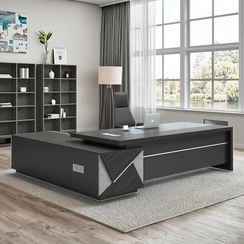 

Modern Business Standard L-Shaped Office Desk for Manager CEO or Secretary for Home Study or Office Use
