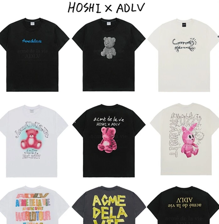 

Quan Shunrong Has The Same Korean Trendy Brand ADLV Short-sleeved HOSHI Joint Bear Tiger Large Size Loose T-shirt for Men Women
