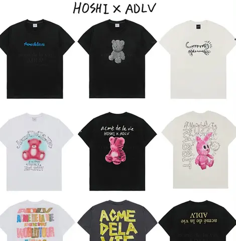 Quan Shunrong Has The Same Korean Trendy Brand ADLV Short-sleeved HOSHI Joint Bear Tiger Large Size Loose T-shirt for Men Women