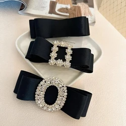 French Fabric Bow Hair Clip for Girls Crystal Rhinestone Hairbow Elegant Luxury Jewelry Hairpin Korean Headwear Hair Accessories