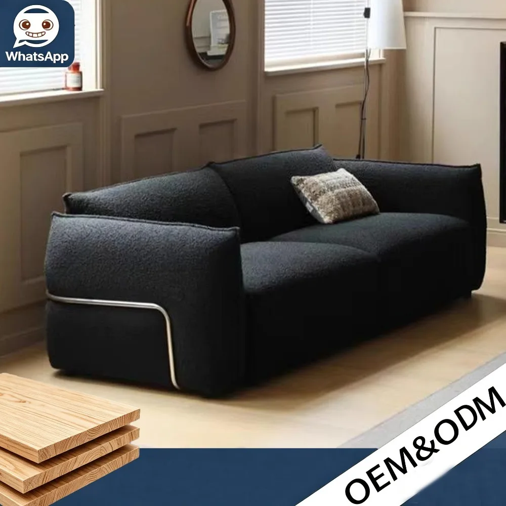 Modern Household Wooden Couch Retro Bauhaus Minimalism Compact Three Seater Design High Grade Chenille Fabric Upholstery