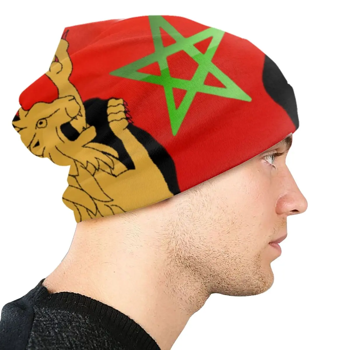 Bandiera del marocco Lion Skullies berretti berretti Unisex inverno caldo cappello lavorato a maglia uomo donna Cool adulto cappelli cofano berretto da sci all'aperto