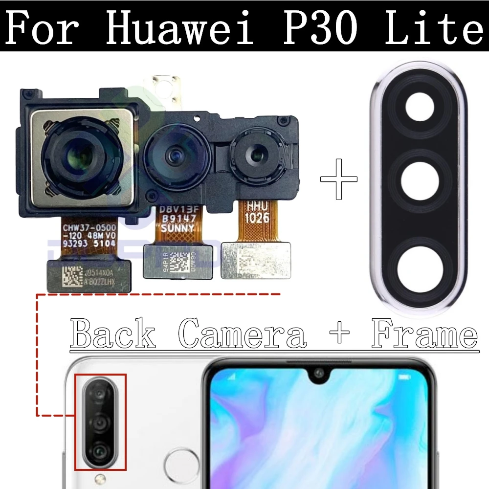 Original Front and Main Back Camera Flex Cable for Huawei, P30 Lite, P30lite, Rear Camera Frame Holder Lens Cover  Parts