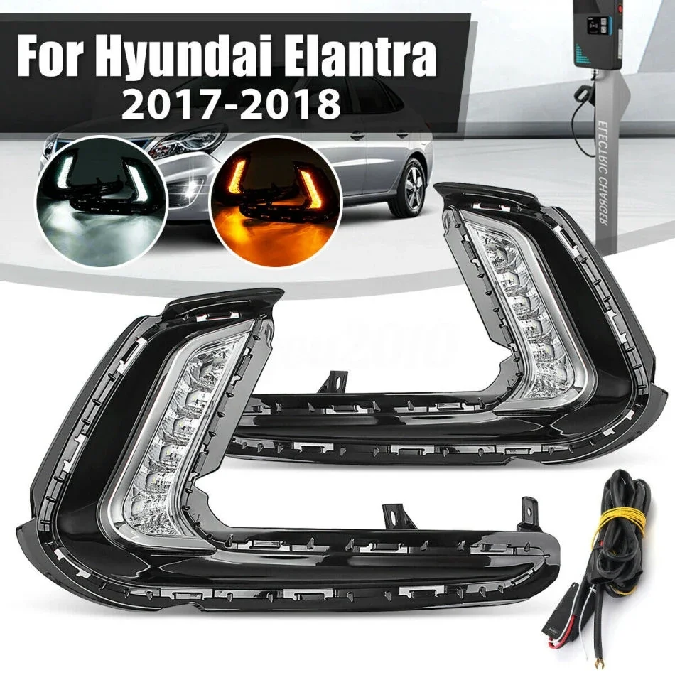 2Pcs LED DRL Turn Signal Light Waterproof Daytime Running Light Daylight Body Kit For Hyundai Elantra 2016-2020 Car Accessories