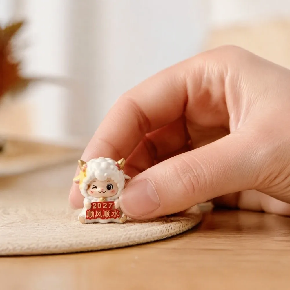 Unisex Resin Year of The Goat Ornament Cute Design Cartoon Zodiac Figurines Adorable Style Lucky Theme Mascot Ornament Gift