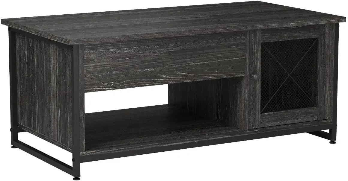 Coffee Table for Living Room Lift Top Coffee Table with Storage Hidden Compartment and Metal Mesh Door Cabinet Wood Black