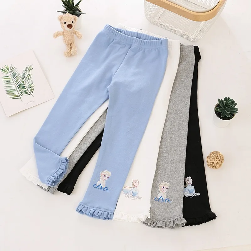 Calças menina Disney Algodão de qualidade para crianças Frozen Anna Elsa Outono Baby Girl Rosa Azul Calças Crianças Leggings Dos Desenhos Animados 2-8Y