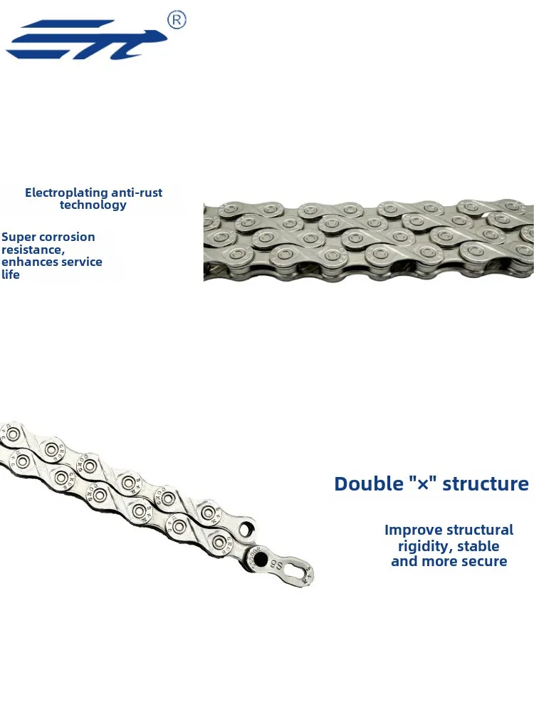 قوة الشد العالية 9 سرعات سلسلة الدراجة مكون سلسلة الطريق الجبلية الفضية 116L