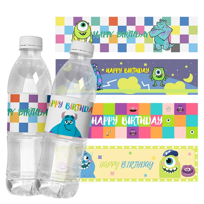 6pcs Disney Monsters University Mike Sullivan Theme Water Bottle Stickers Labels Baby Shower Birthday Party Decorations Supplies