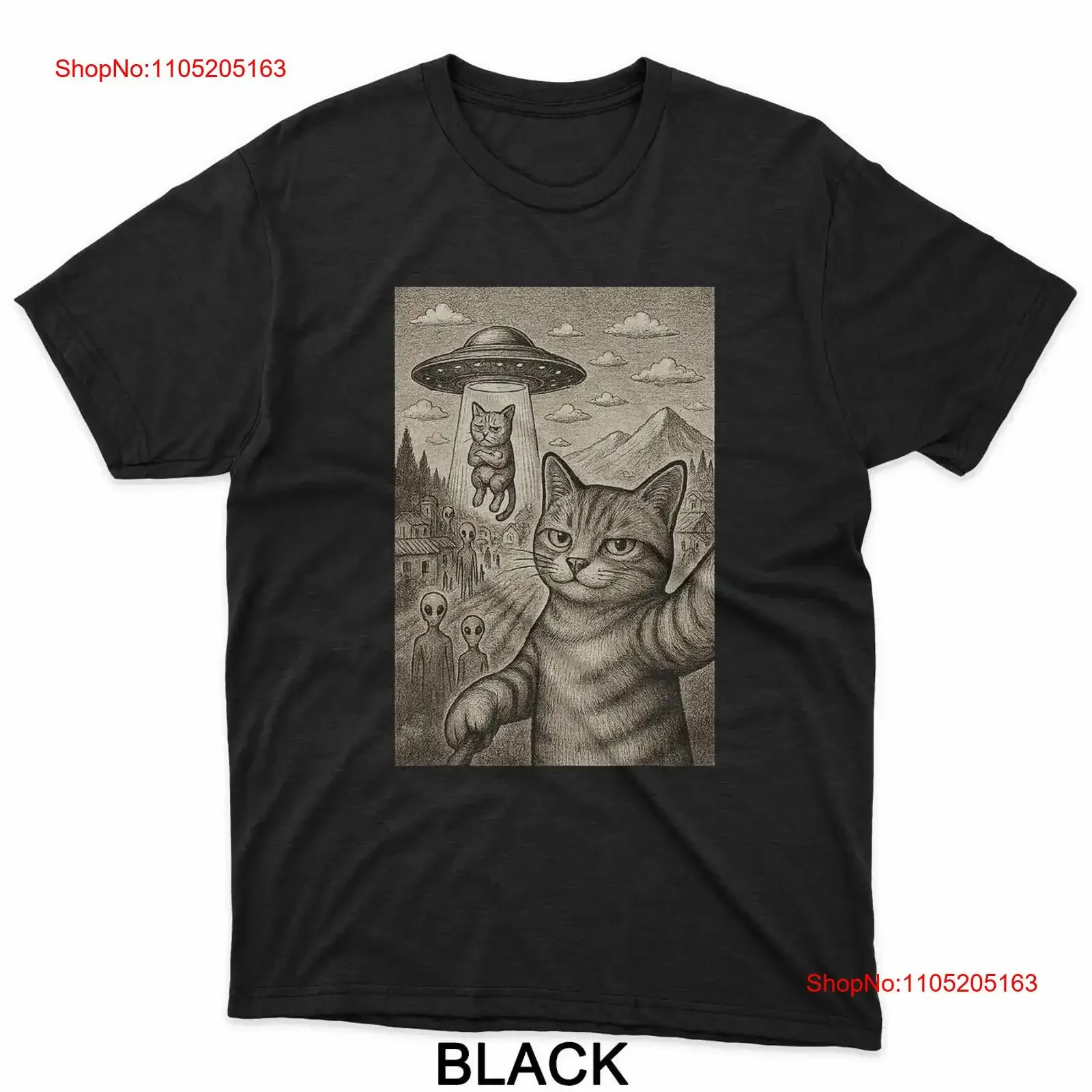 

Футболка с изображением кота НЛО инопланетянина для любителей космоса, винтажная стираная универсальная домашняя мягкая слегка уличная одежда