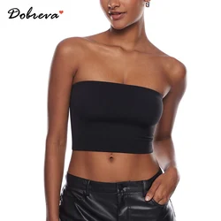 Women's Tube Tops Strapless Bandeau Crop Top Double Lined Sexy Summer Going Out Tops Solid Stretchy