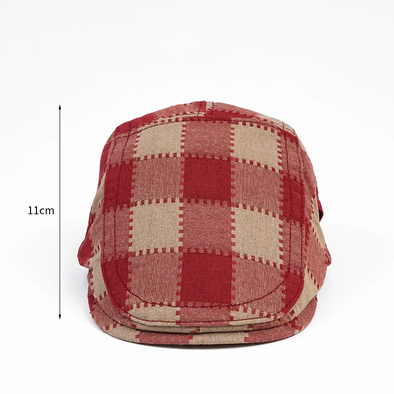 Unisex Polyester Beret Cap with Patchwork Design and Checkered Pattern Adjustable Head Circumference All Seasons Plaid Newsboy