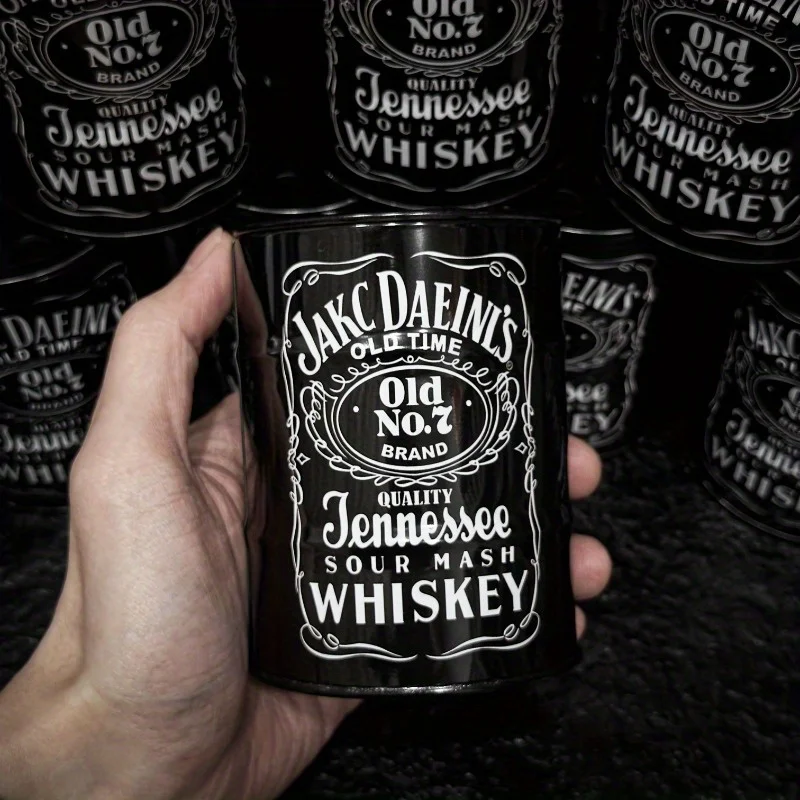 Cenicero de hierro retro: bandeja de cigarrillos de metal de gran capacidad con diseño de barril de whisky vintage, decoración de bar de oficina en casa con temática oscura