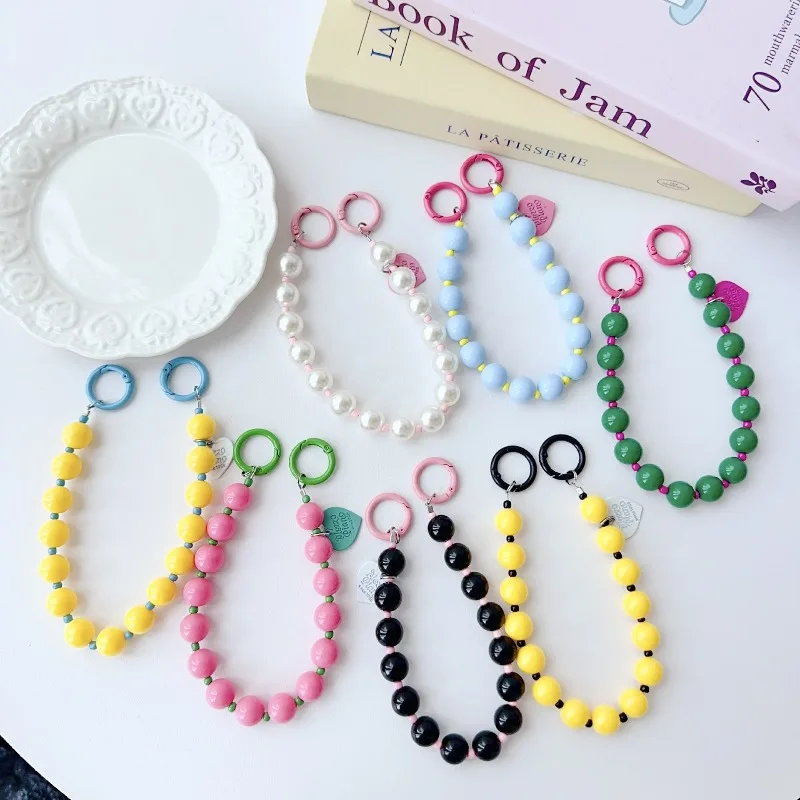 

Solid Color Bead Mobile Phone Case Lanyard, Portable Wristband Pendant