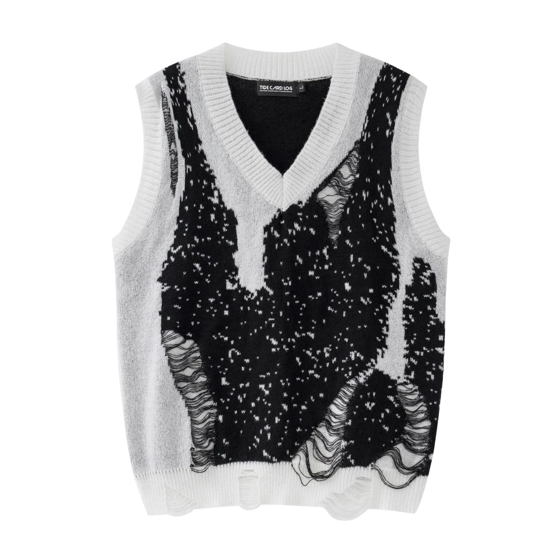 

Black White Patchwork Tank Top Trendy Baggy Ripped Knitted Vest Sweater New Loose Lazy V-neck Knitted Sweaters for Men and Women