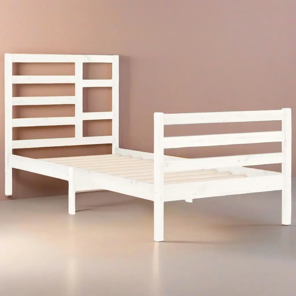 White Solid Wood Bed Frame 90x200 cm - Stylish, Durable Design for Your Bedroom