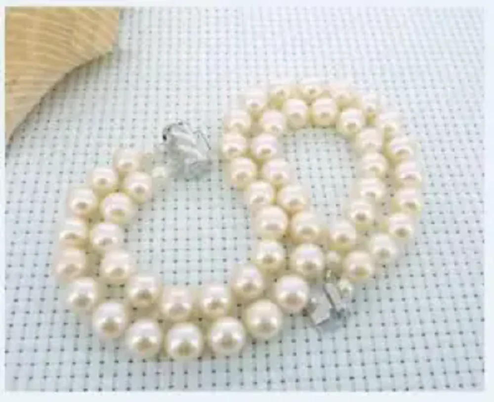 

2 Rows 7.5-8"AAA+8-9mm Natural South Sea round Pearl Bracelet 14kp White Gold