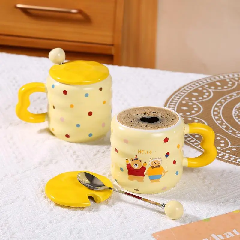 

Adorable Yellow Ceramic Water Cup Thickened Breakfast Mug Insulated Student Gift Birthday Present Home Dining Utensils