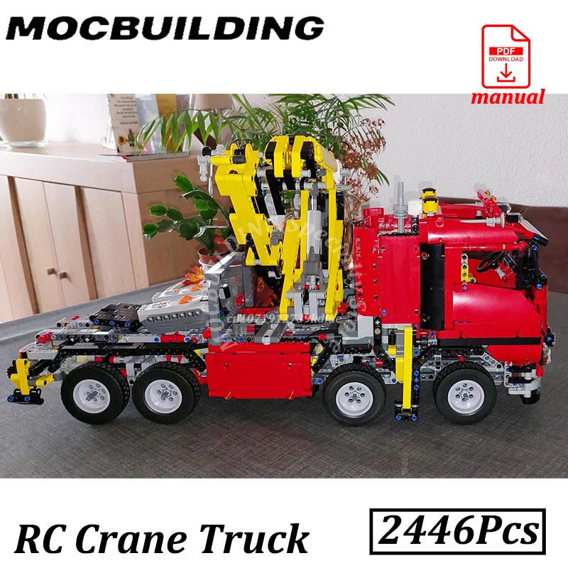 Caminhão guindaste rc de controle remoto moc bloco de construção tijolos carro pesado com motores veículos tecnologia brinquedo construção MOC-8258