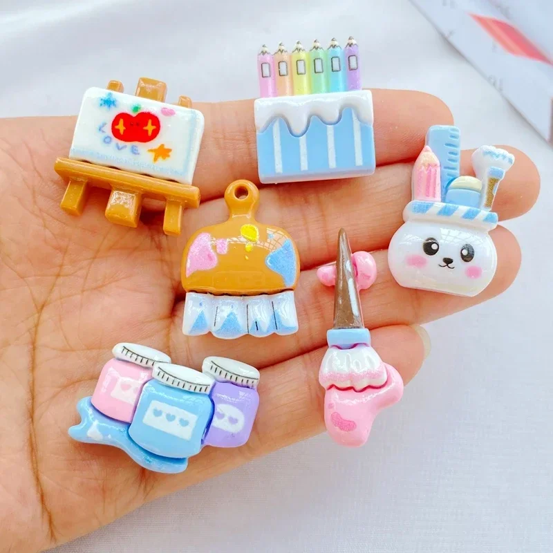 Resin Cartoon Simulation paint bottle, drawing board, brush Flatback Cabochon Scrapbook 10PCS DIY Decor Figurines Accessories
