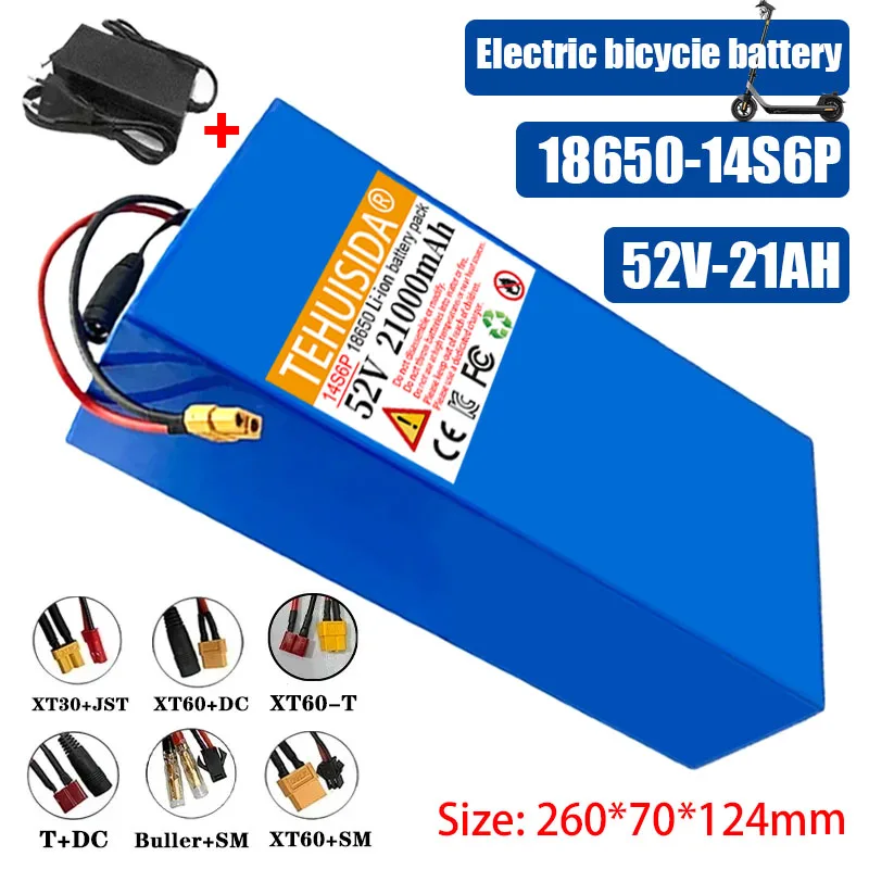 Brand New 18650 Lithium Battery Pack 14S6P 52V 21000mah Built-in 30A Balanced BMS 250-1000W High Power Electric Scooter Battery