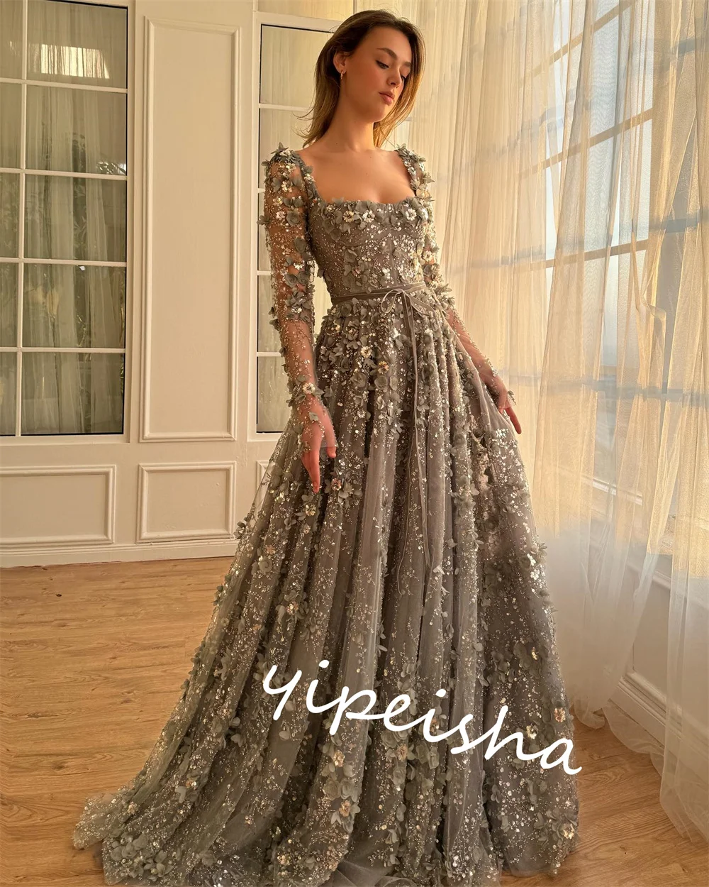 Robe de Rhde haute qualité avec appliques en organza, robe de soirée perlée, bretelles spaghetti, robes longues sur mesure, Rotterdam Kle, occasion exquise