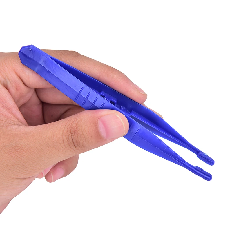 NEW 10pcs Disposable  First Aid Tweezer Small Plastic Tweezers Blue