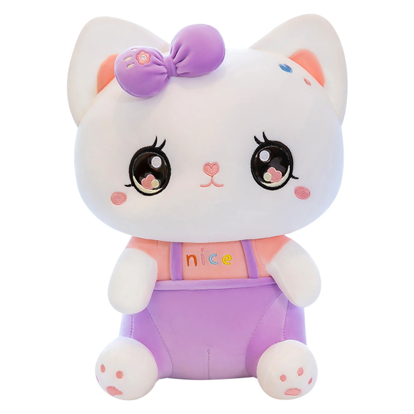 

Newborn Baby Plush Stuffed Toys Cartoon Cat With Overalls Early Educational Toy