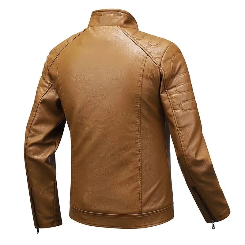 سترة جلدية للرجال لعام 2025 معطف لراكبي الدراجات النارية بقصة ضيقة ورقيقة للربيع والخريف وياقة واقفة مقاس كبير ملابس خارجية للدراجات النارية #5
