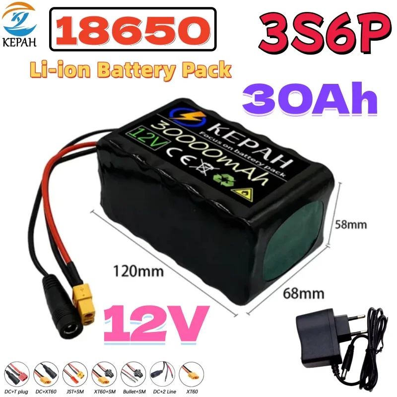3S6P 12V 30000mah 100% New lpega18650 lithium ion rechargeable battery pack for motorcycle spray and other equipment