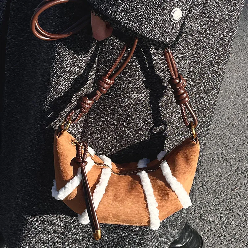 

Винтажная женская сумка из искусственной замши, осенне-зимняя новая корейская стильная сумка через плечо на молнии, модная нишевая сумка на одно плечо