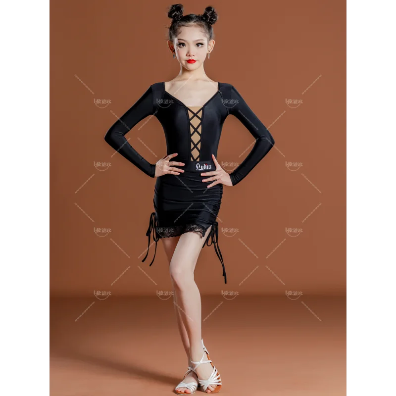 spring and summer girls' practice suit children's performance dance Latin dance suit children's net red Latin training su