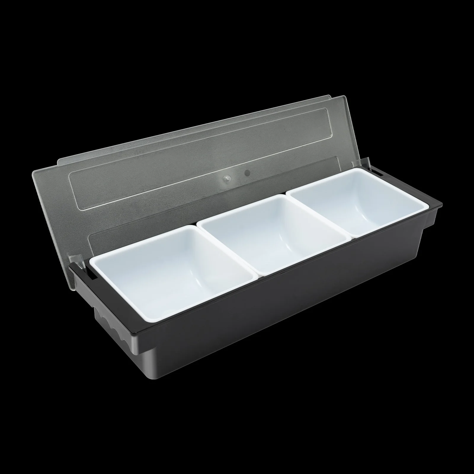 Zutatbehälter, Obstbox aus Kunststoff, herausnehmbare Innengitter, transparenter Verschlussdeckel, Klappdeckel-Design (3 Fächer) – Detail 8