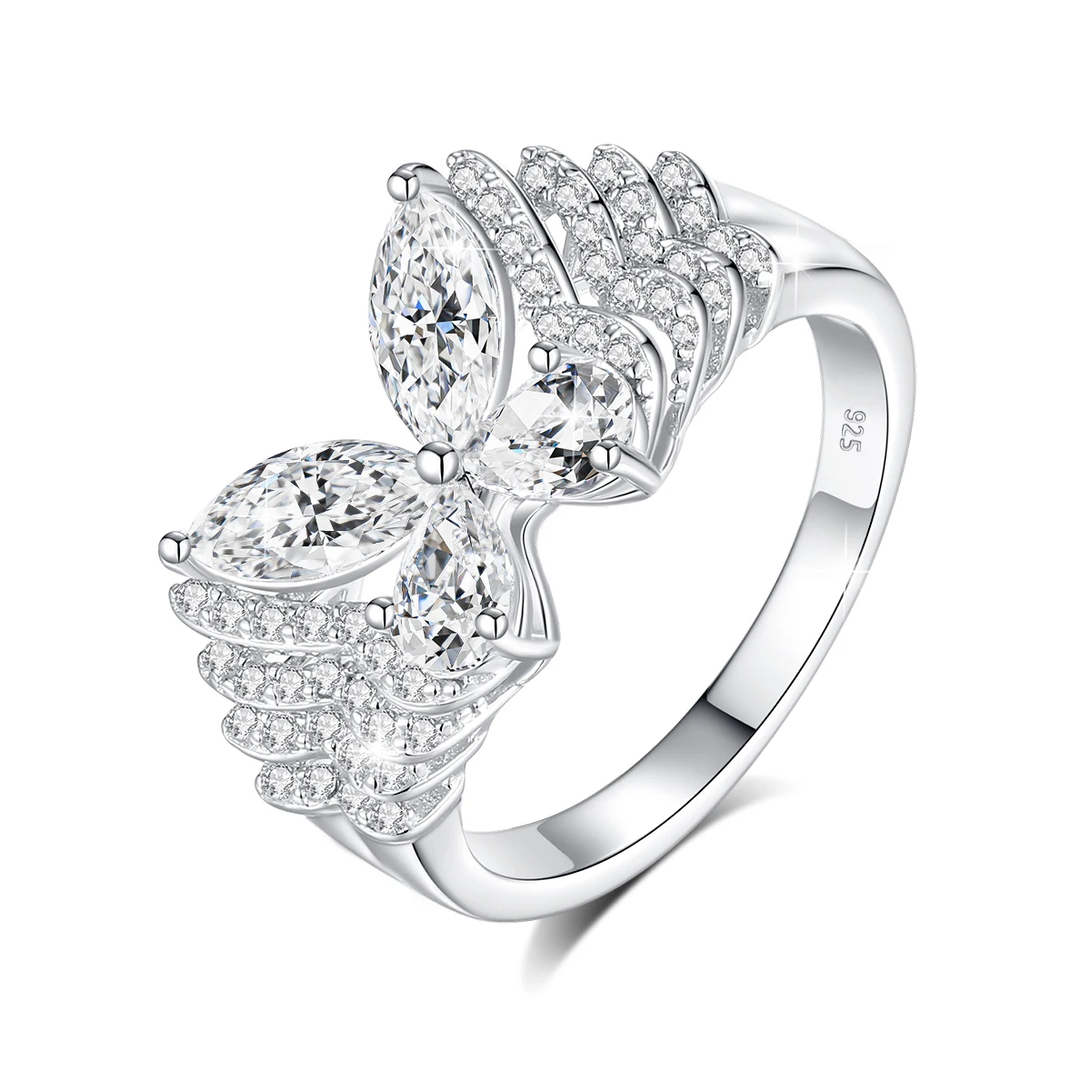 Luxuriöser Schmetterlingsring aus 925er Sterlingsilber für Damen, funkelnder D VVS Moissanit-Verlobungs- und Ehering, edles Schmuckgeschenk – Detail 9