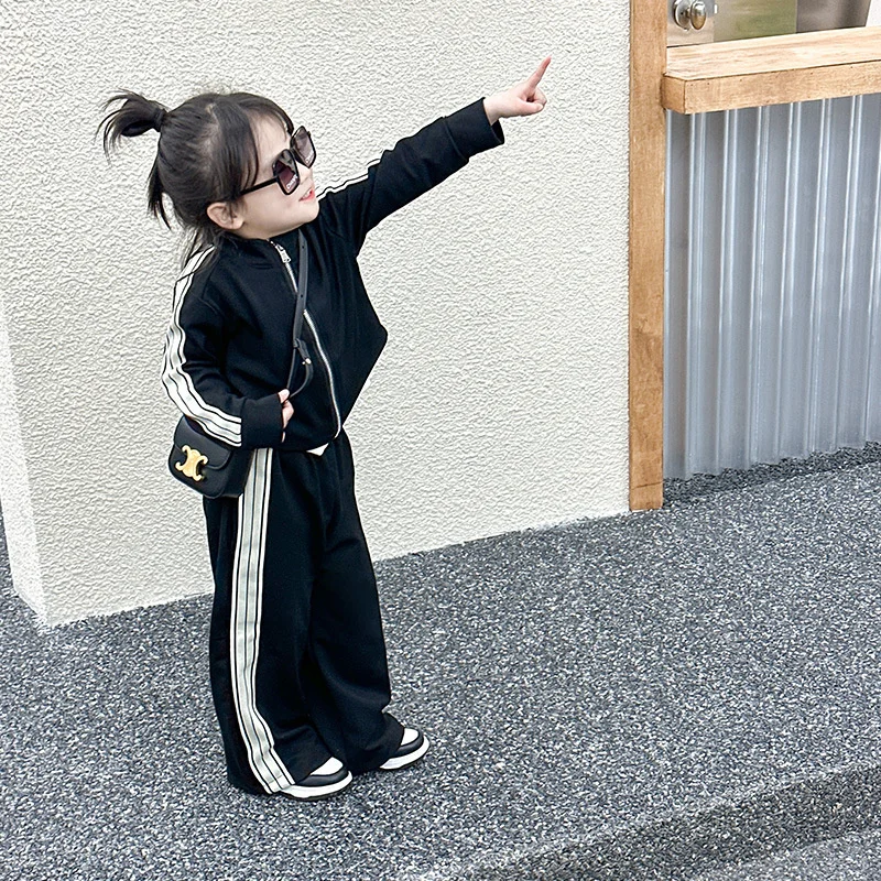 Girl's Sets Children's Long-Sleeved Two Piece Spring Autumn Casual Sports Suit Baby Striped Zipper Clothes 2-8 Years Old image 3