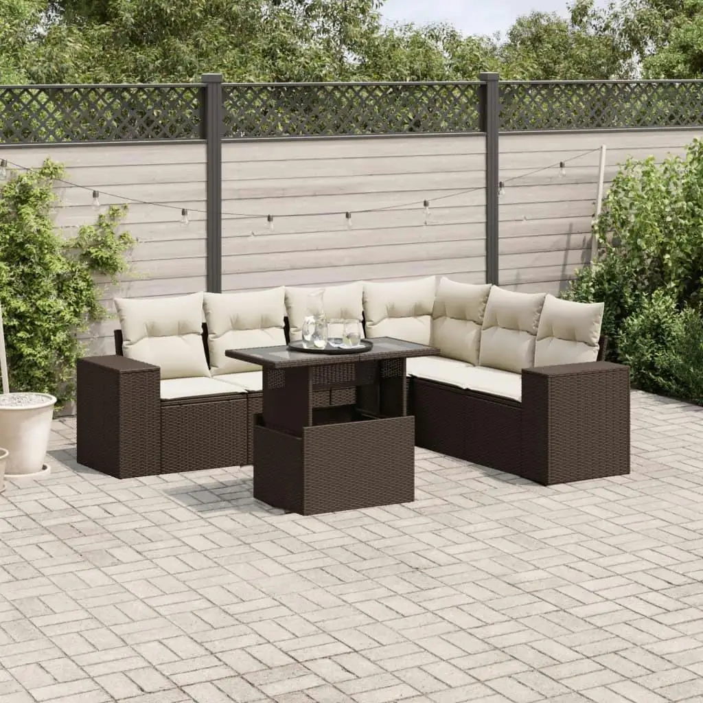 

Cozy Outdoor Garden Sofa Set in Brown and Cream White Durable Cushions Modern Design for Patio Relaxation