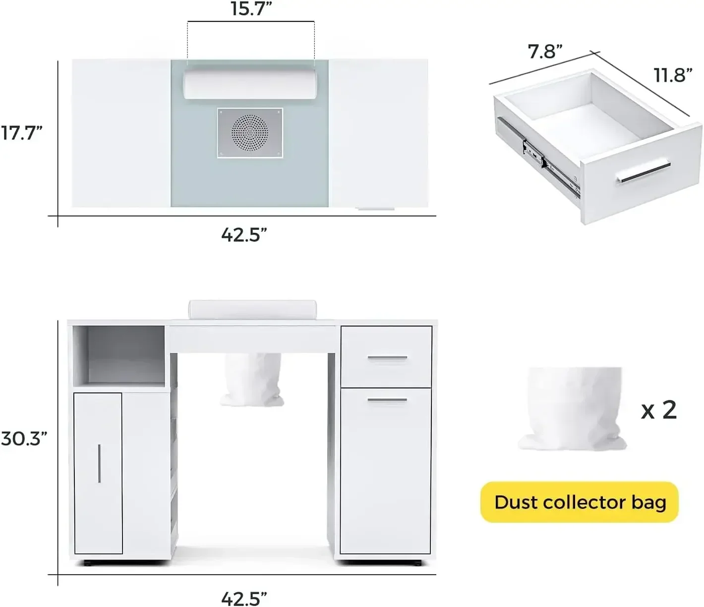 

Хит продаж: Маникюрный стол-станция с 2 пылесборниками, рабочая станция для салона красоты с выдвижными ящиками и шкафчиком для хранения